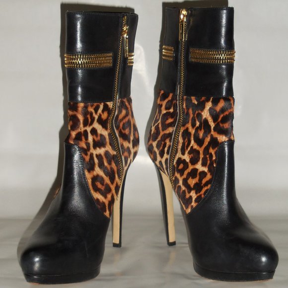 Michael Kors Black, Gold and Animal Print Bootie - Picture 1 of 15